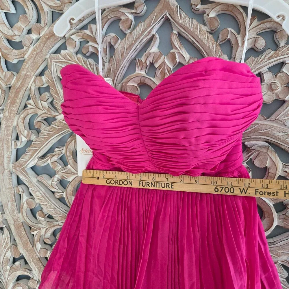 Pink Chiffon strapless Pleated A-line Tiered Maxi Prom Dress Size 2 - Picture 6 of 9